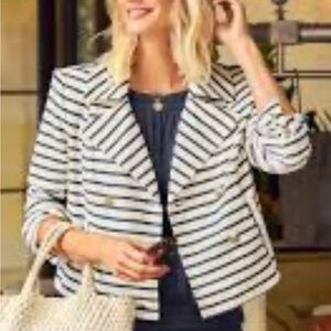 CAbi Navy and White Striped Blazer